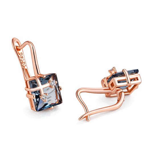 Pendientes Gris Ahumado — Oro Rosa 14k con Piedra Cuadrada