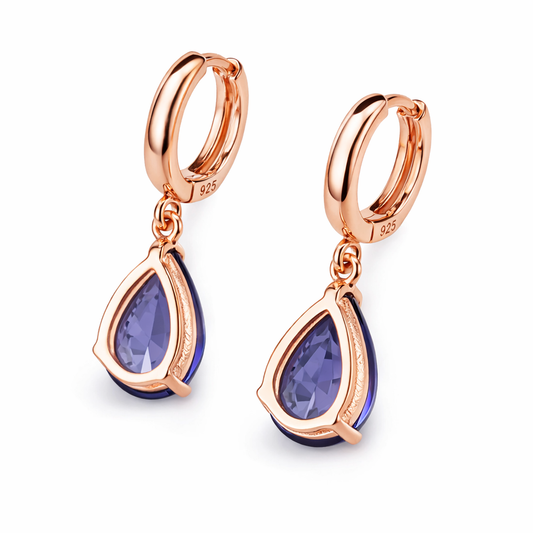 Pendientes Gota Azul Plata S925 · Baño en oro rosa