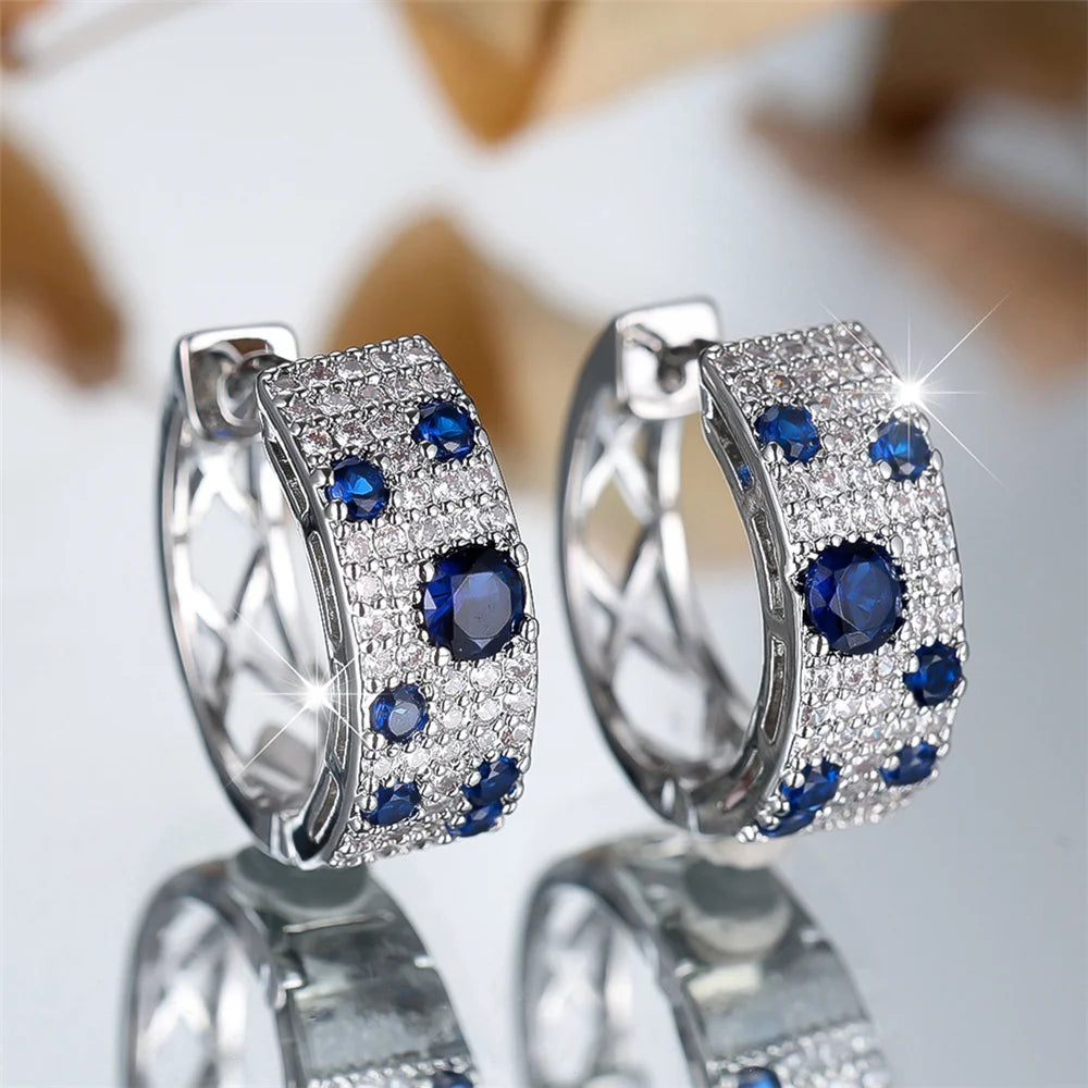 Pendientes Aro Zafiro Triple — Plata y Micropavé