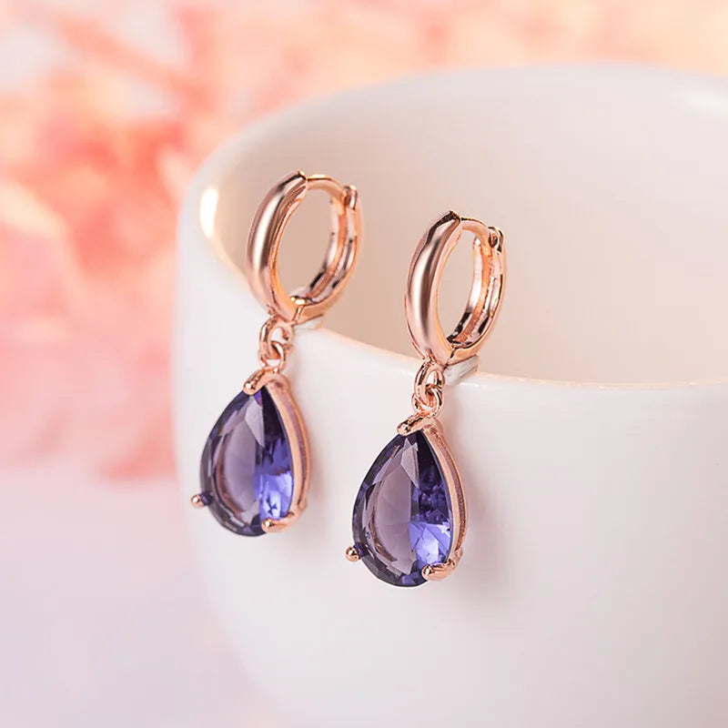 Pendientes Gota Azul Plata S925 · Baño en oro rosa