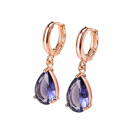 Pendientes Gota Azul Plata S925 · Baño en oro rosa